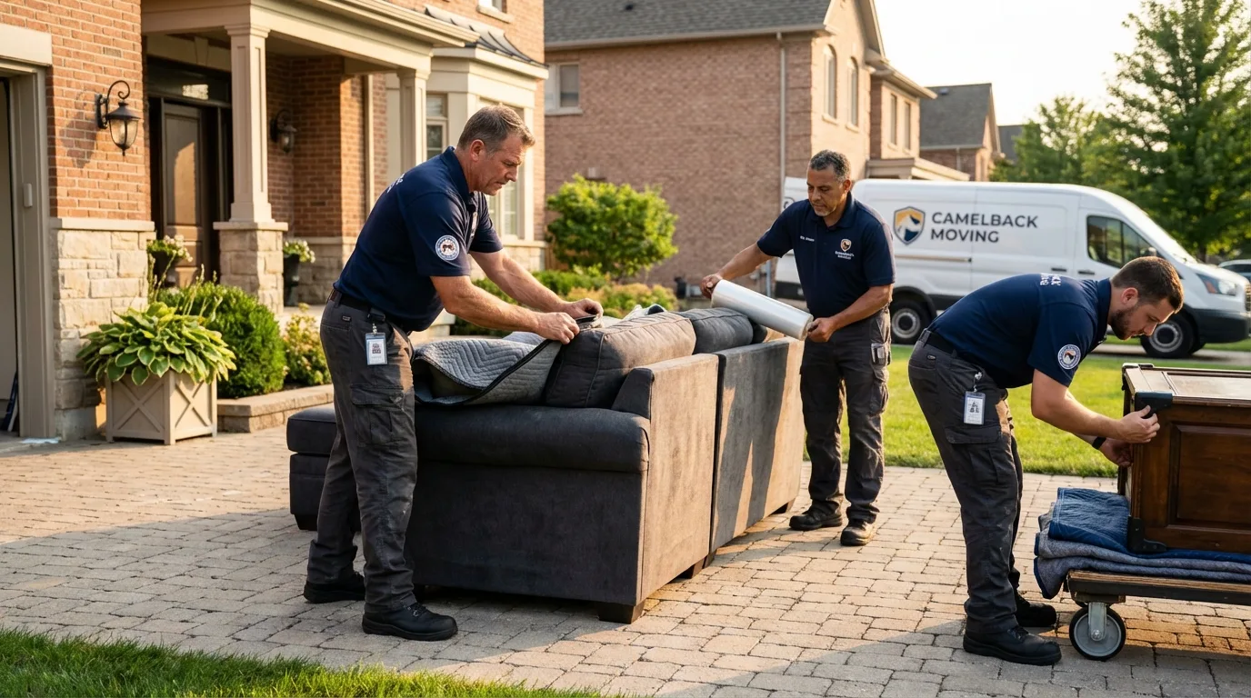 Large estate moving crew wrapping furniture in Planada, CA